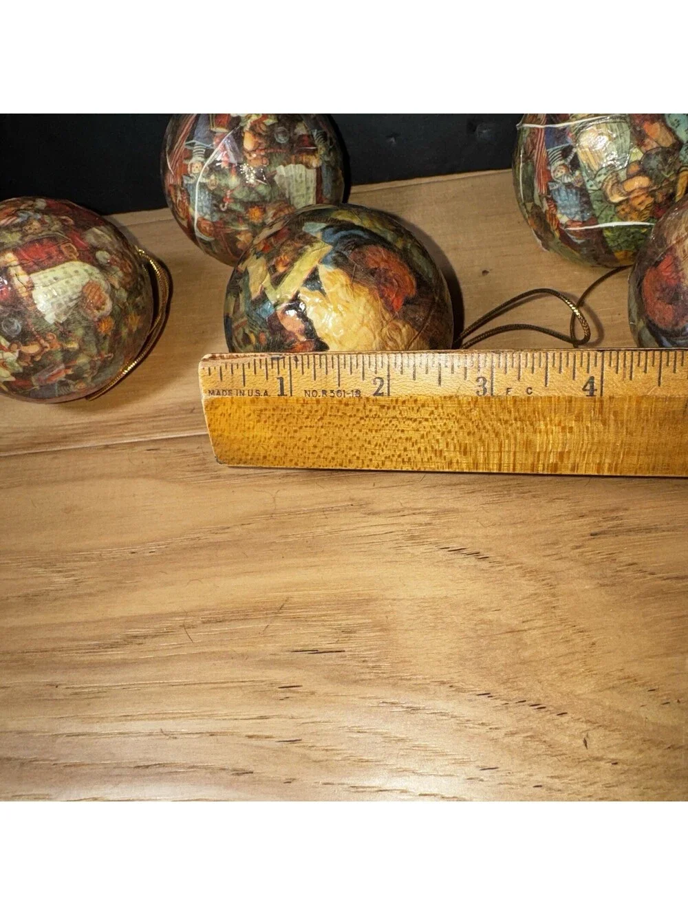 6 Vintage Decoupage Christmas Ornaments Lot Santa Victorian Style 2.5”Balls